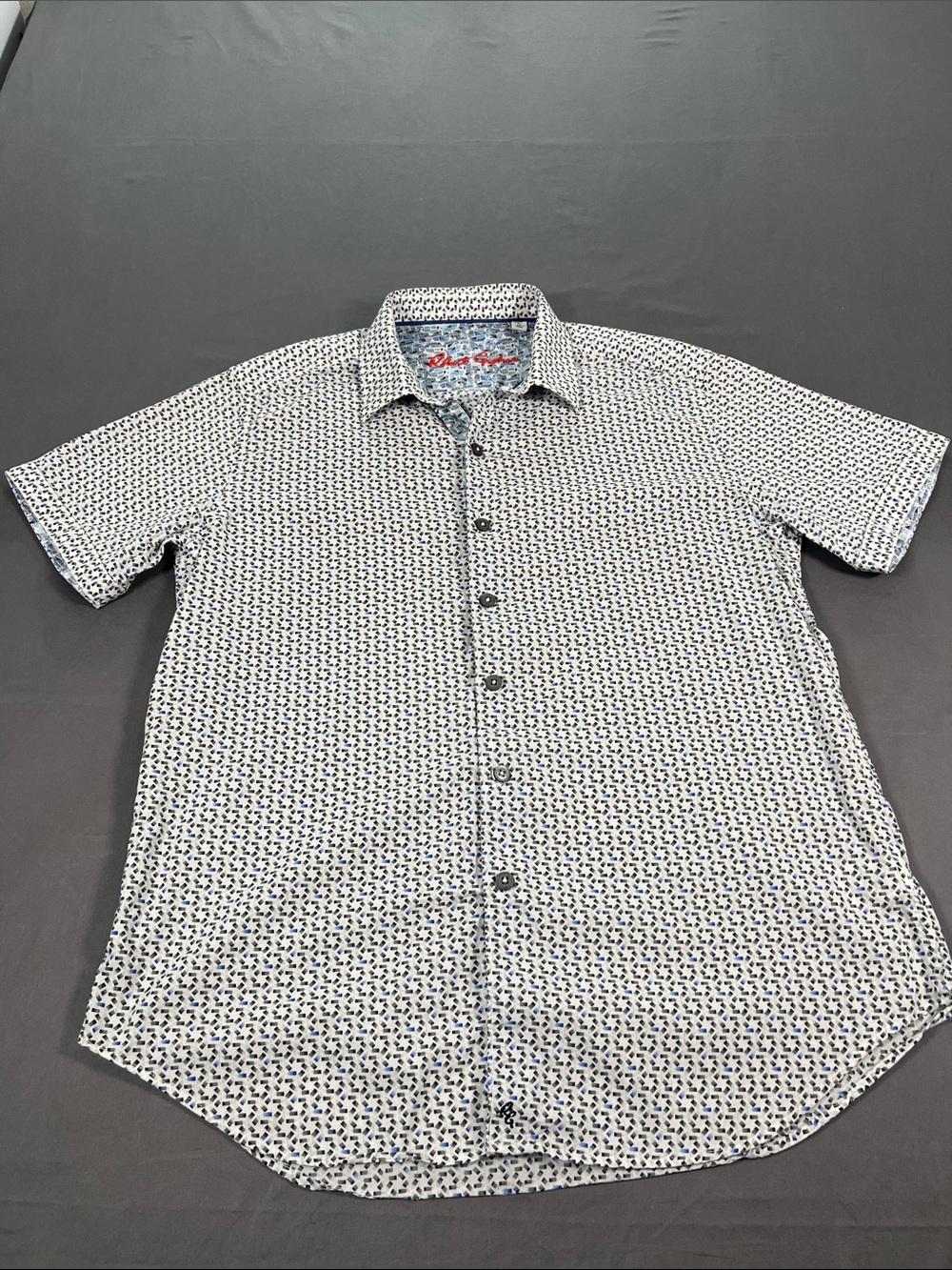 Robert Graham White Short-Sleeve Button-Down with Navy Micro Print